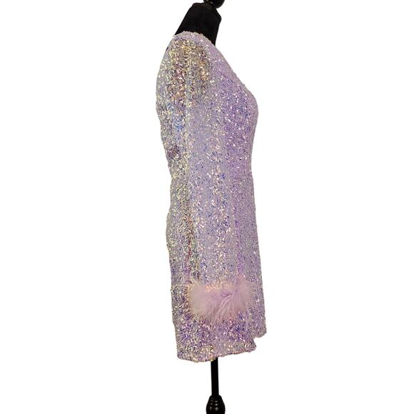 ALYCE PARIS One Shoulder Purple Sequin Dress with Feathers, Size 10 - Picture 2 of 15